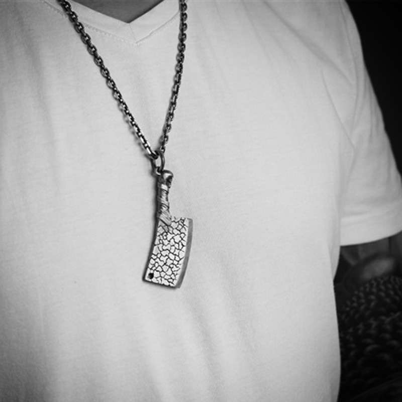 Skull Kitchen knife Pendant 925 Sterling Silver War damage kitchen knife pendant SSP167