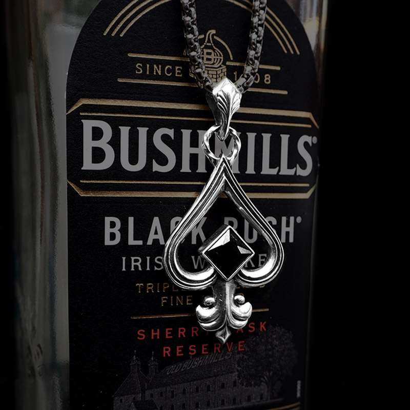 Ace of Spades Necklace 925 Silver playing cards A black gem pendant