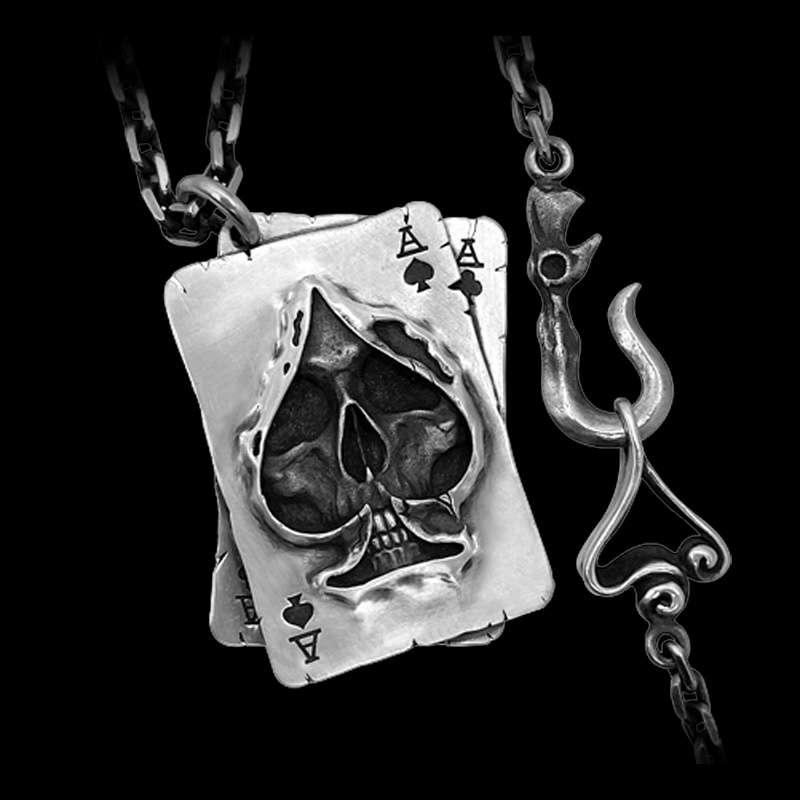 Ace of spades pendant 925 Sterling silver Skull necklace pendant