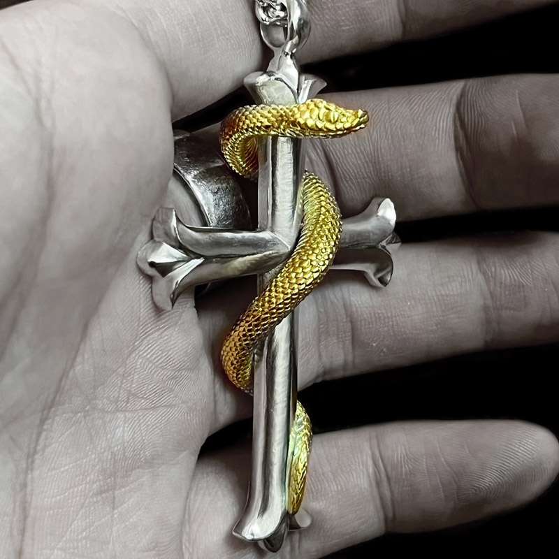 Gold snake necklace 24K gold cross necklace silver cross pendant