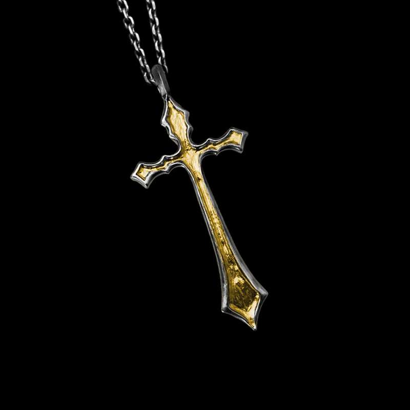 Thick gilt 24K gold cross pendant Fusion Sterling silver cross necklaces
