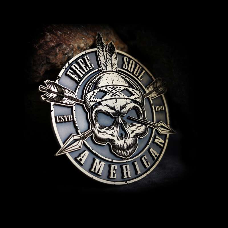 Indian Skull Brass Car Badge | Handcrafted Metal Emblems with 3M Adhesive