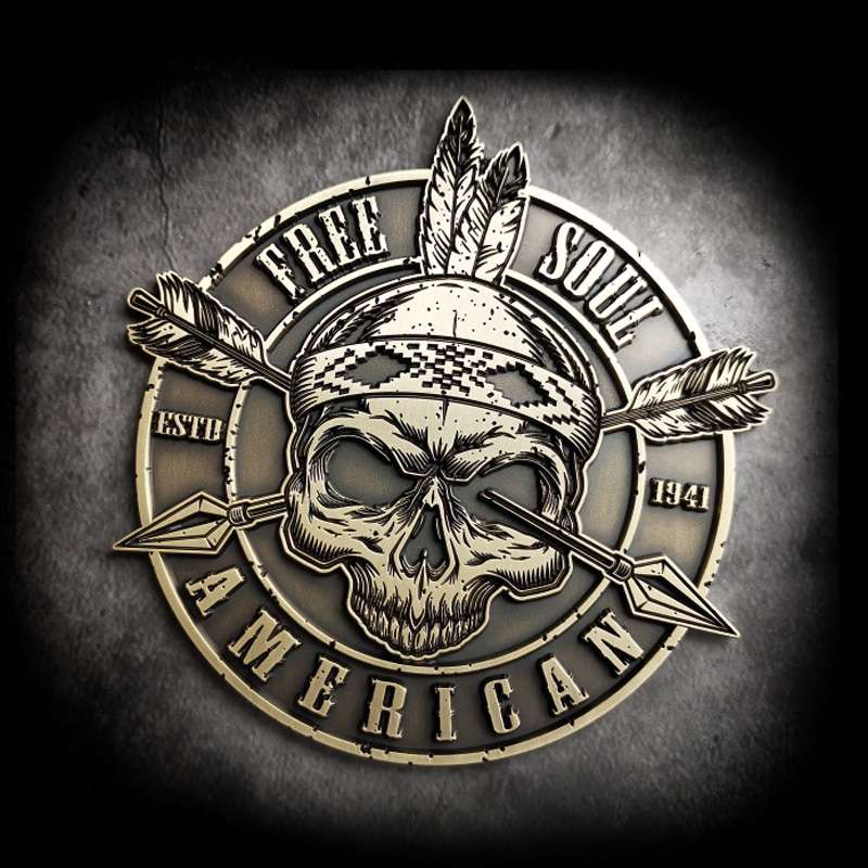 Indian Skull Brass Car Badge | Handcrafted Metal Emblems with 3M Adhesive