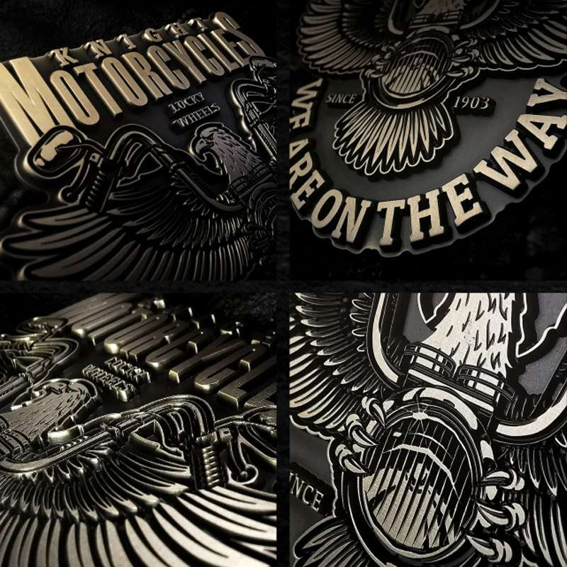 Harley Eagle Motorcycle Emblem - Brass 3D Eagle Badge with 3M Adhesive