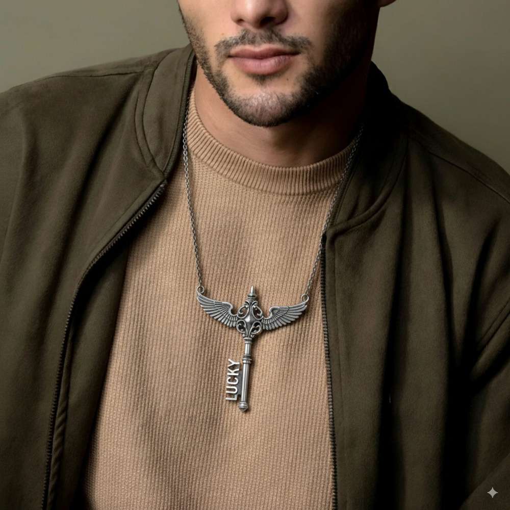 Custom Name Necklace – 925 Silver Angel Wing Key Pendant