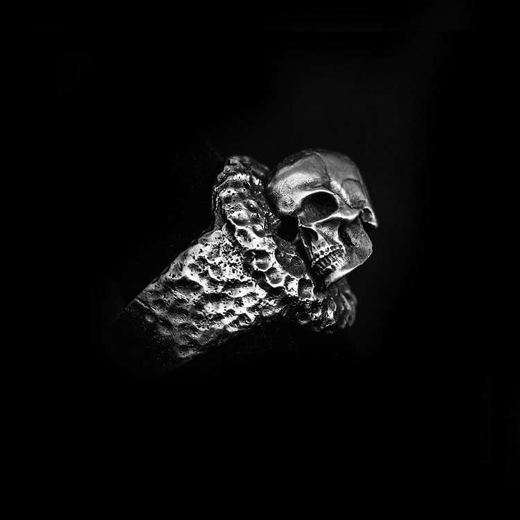 Dead Sleep Skull Ring - Heavy 925 Silver Hand Carved Collector's Gothic Jewelry