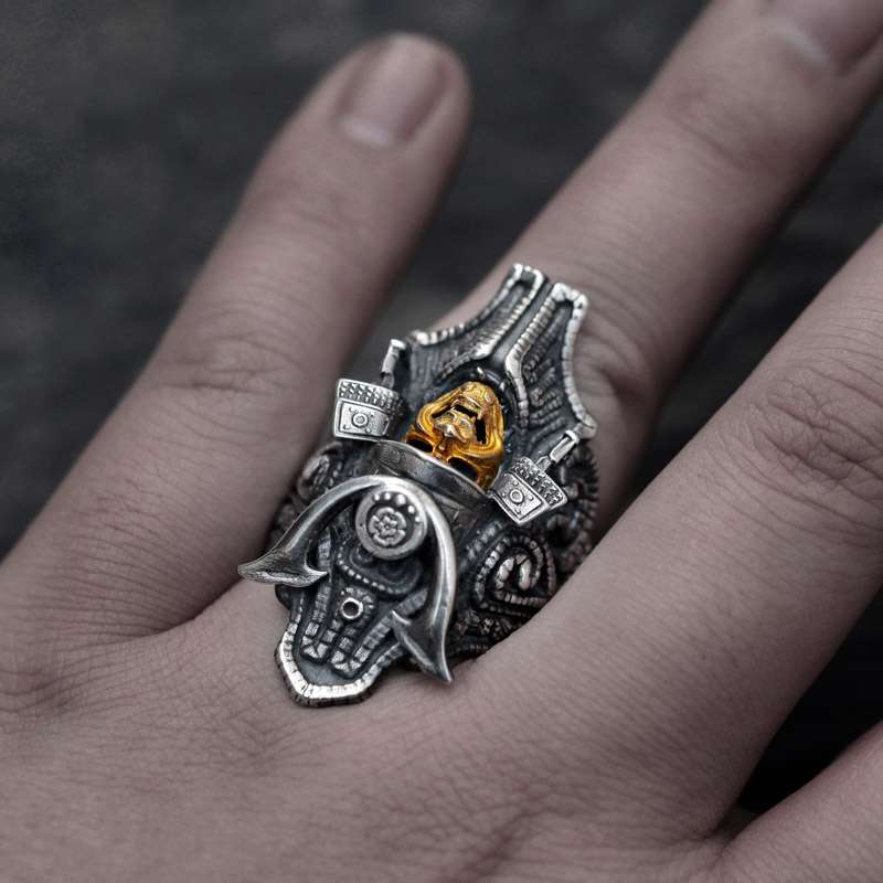 Skull mask Warrior Ring 18K Gold skull mask 925 Silver Ghost Warrior rings SSJ277