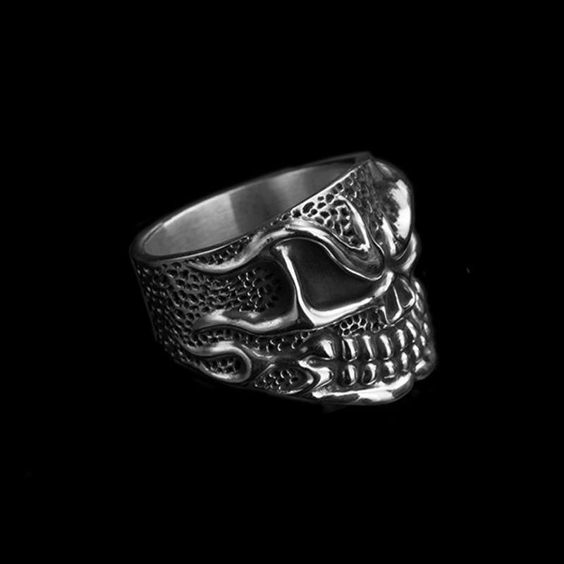 Flame Skull Ring - Heavy 925 Silver Gothic Fire Spirit Artifact