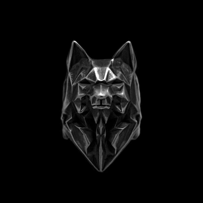 Geometric Wolf Head Ring - Solid 925 Silver