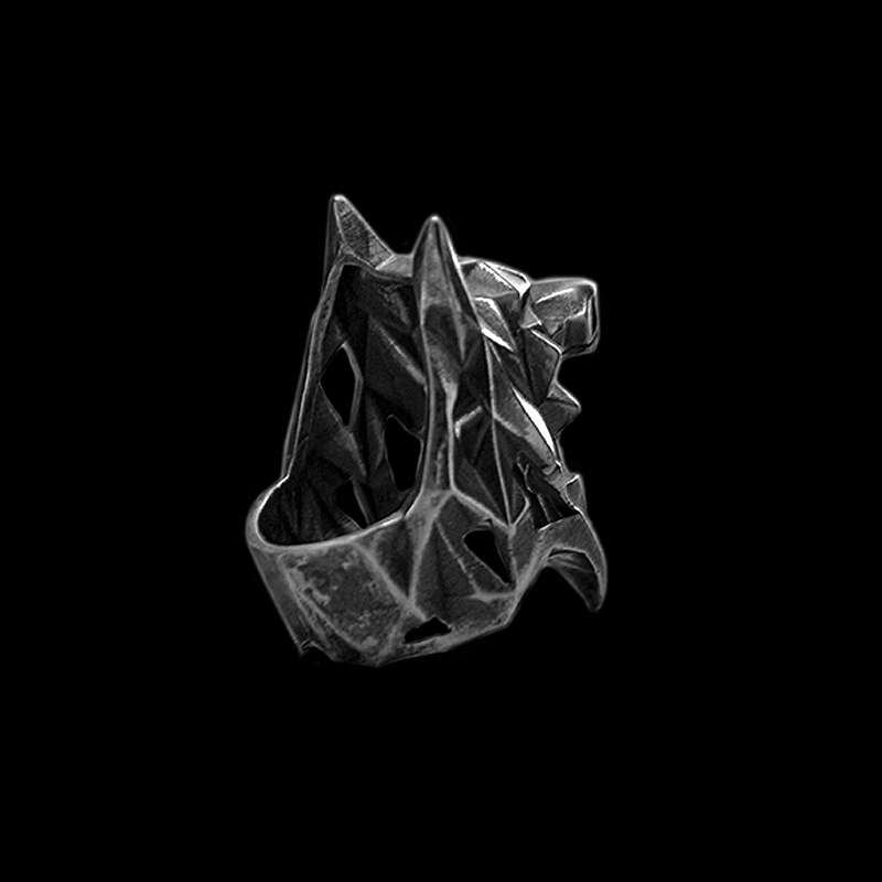 Geometric Wolf Head Ring - Solid 925 Silver