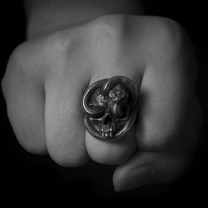 The Allure of snake winding skull rings with snake ring