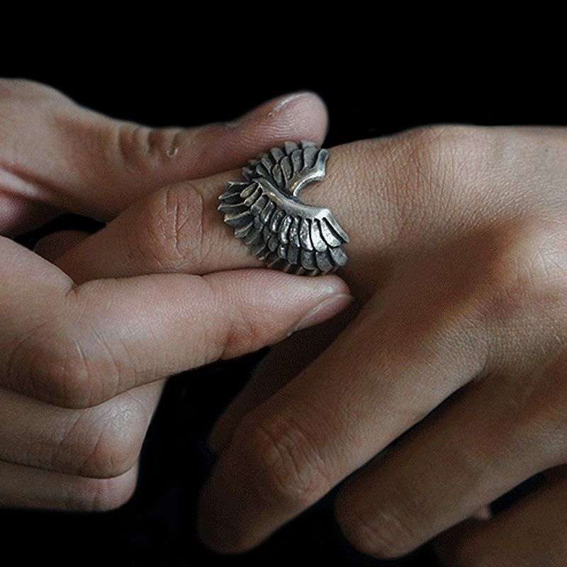 Wings of the Angel of Liberty rings 925 silver Wing mens pinky rings