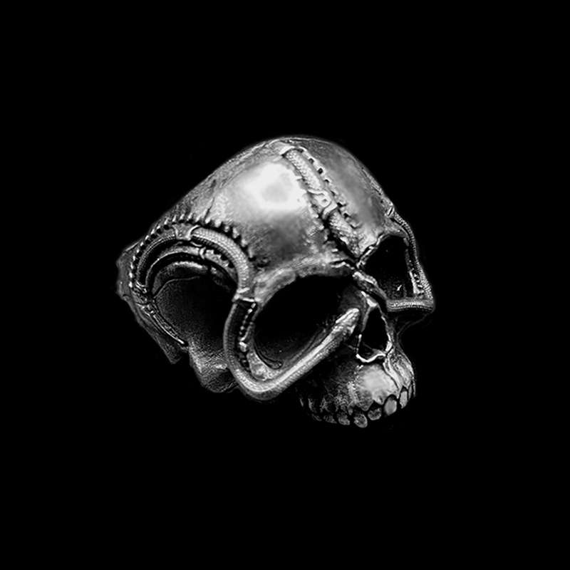 Rattlesnake skull rings 925 Snake Plate Skull rings for men
