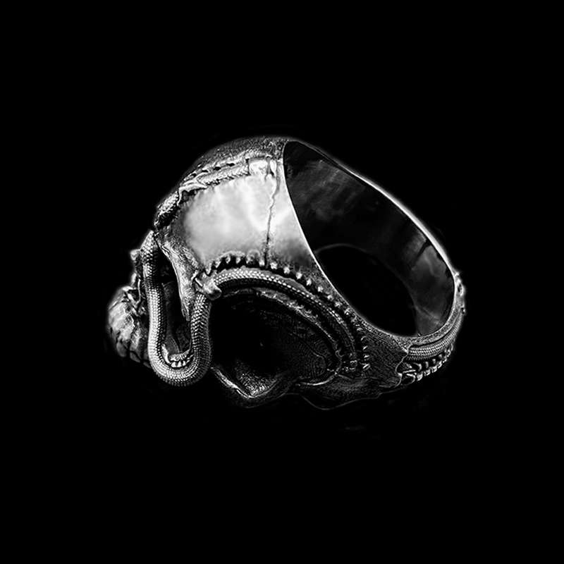 Rattlesnake skull rings 925 Snake Plate Skull rings for men