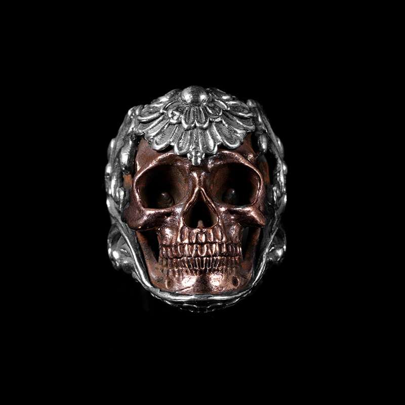 Skull Engagement Rings 925 Silver and Red copper baroque retro pattern skull rings