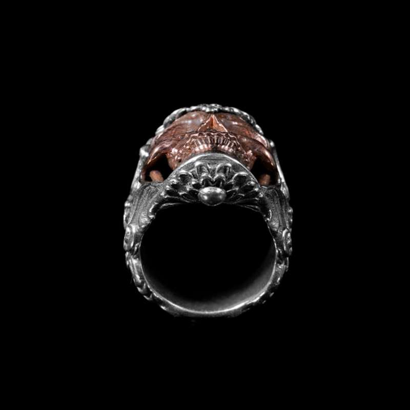 Skull Engagement Rings 925 Silver and Red copper baroque retro pattern skull rings