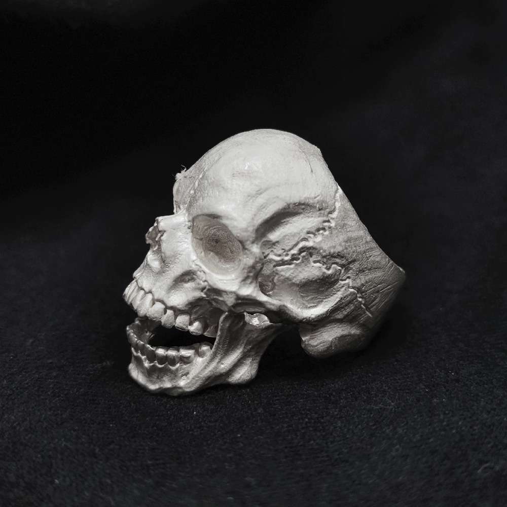 Chunky Skull Ring - Heavy 925 Silver Cracked Texture