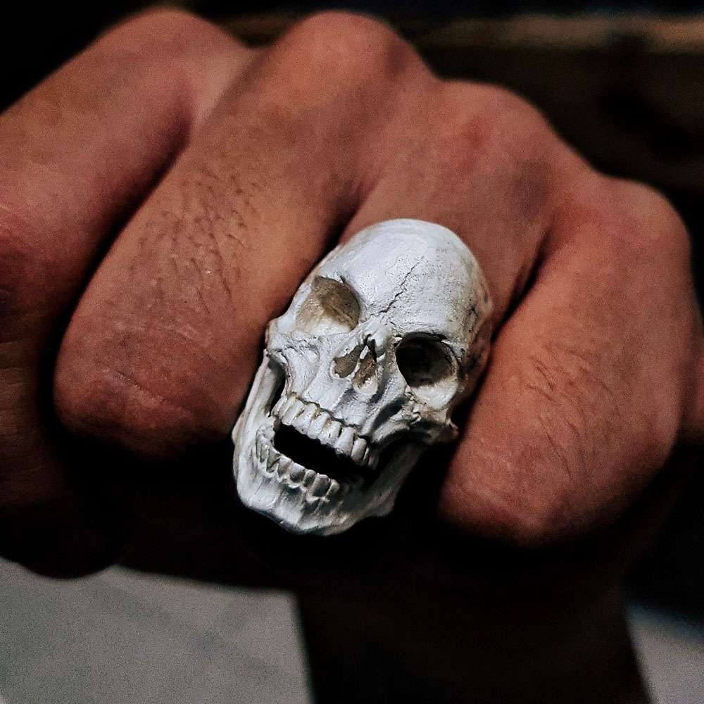 Chunky Skull Ring - Heavy 925 Silver Cracked Texture