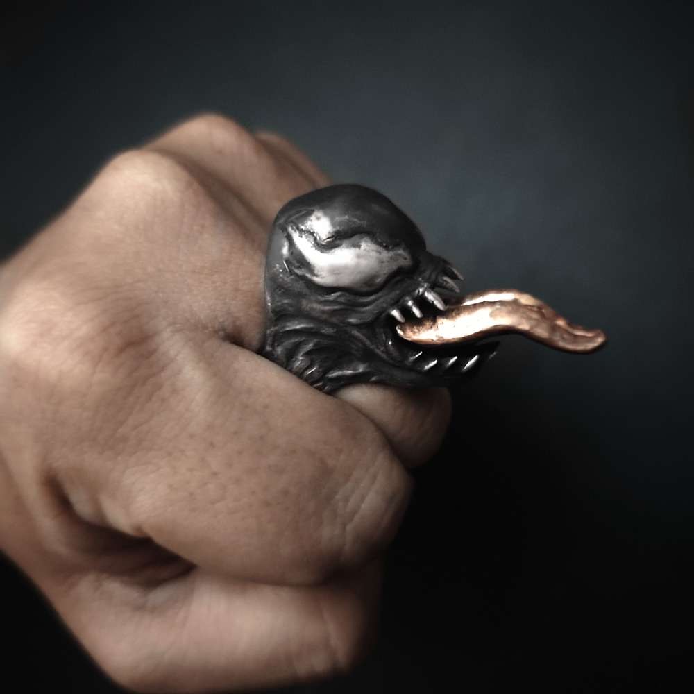 Venom Ring - 925 Silver Handmade w/ Pink Copper Tongue