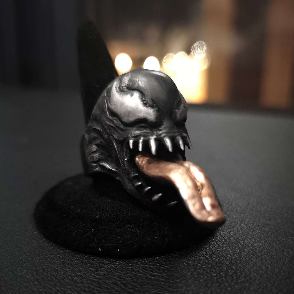 Venom Ring - 925 Silver Handmade w/ Pink Copper Tongue