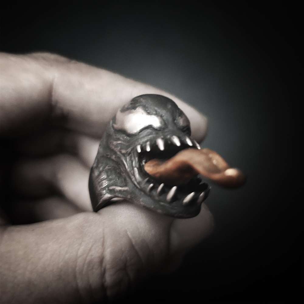 Venom Ring - 925 Silver Handmade w/ Pink Copper Tongue