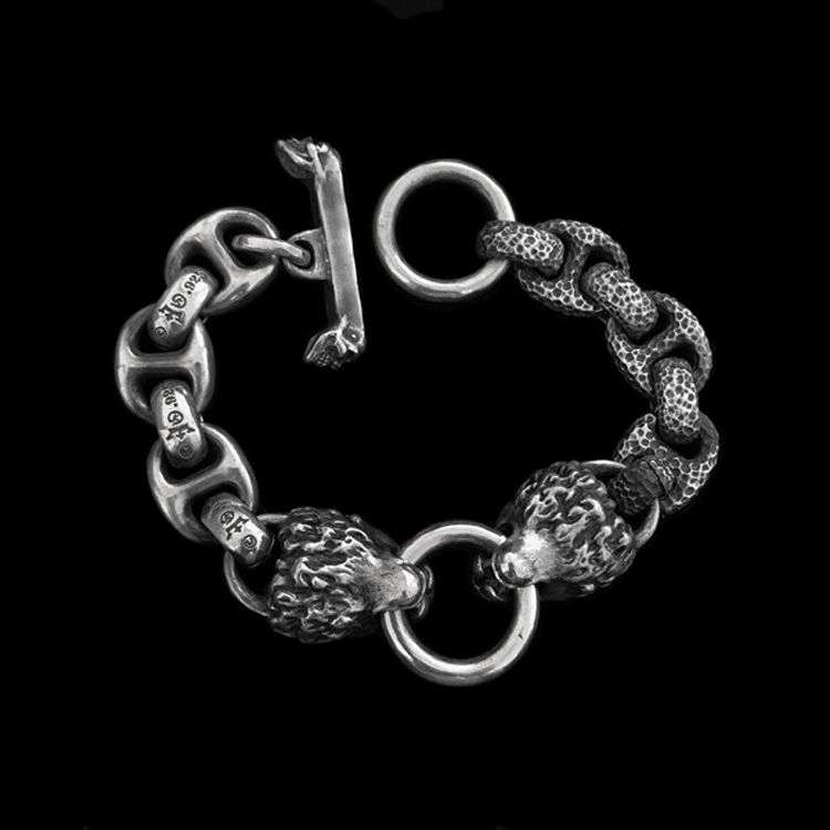 Double head lion Bracelet 925 Sterling Silver lion Bracelets