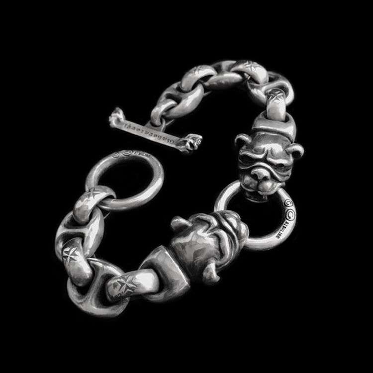 Bulldog Bracelets 925 Sterling Silver Cross flower Bracelet
