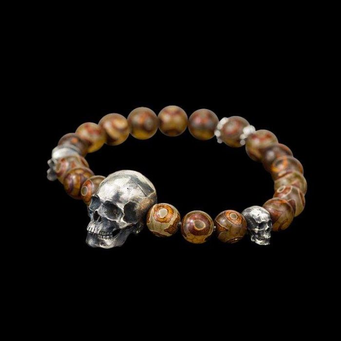 Silver Skull Agate Bracelet Skull Jewelry SSB37